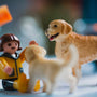 brown dog and yellow dog plastic toys