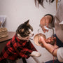 a woman is holding a wine glass with a cat in it