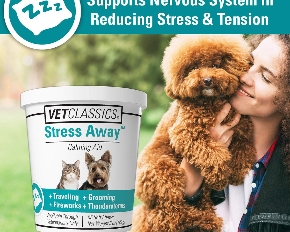 Relax & Unwind: Stress Away Calming Chews for Dogs and Cats - 65 Soft Chews with Melatonin & Ginger