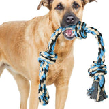 Durable Blue Twisted Rope Dog Toy with 3 Knots - Perfect for Interactive Play!