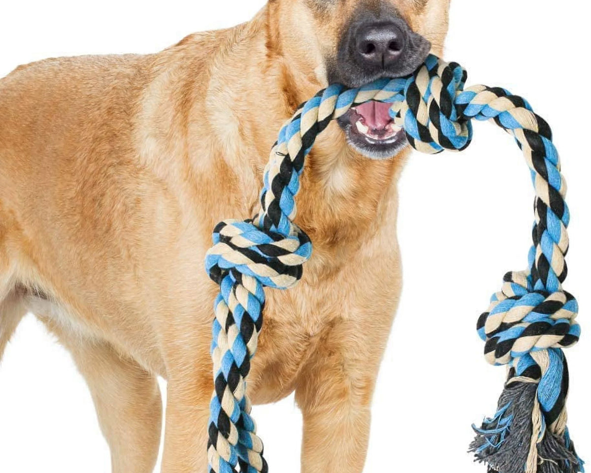 Durable Blue Twisted Rope Dog Toy with 3 Knots - Perfect for Interactive Play!