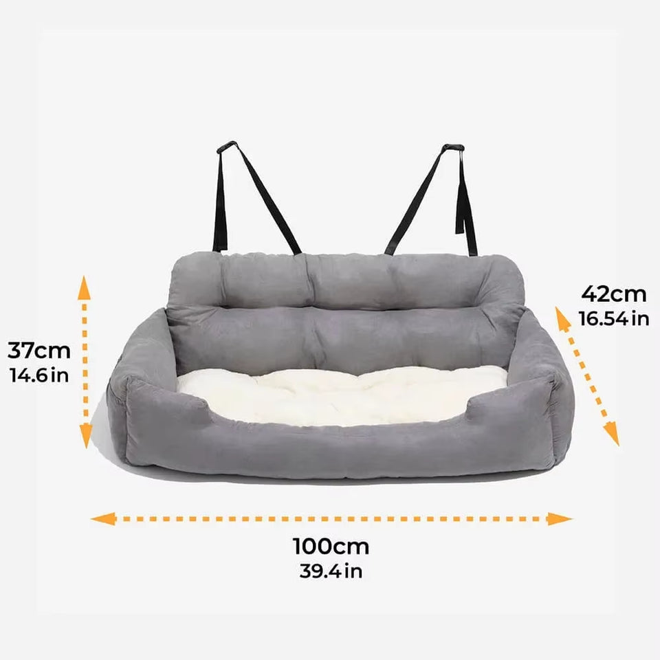 Ultimate Travel Bolster Car Seat Bed for Dogs & Cats - Safe & Comfortable Pet Carrier with Backseat Cover