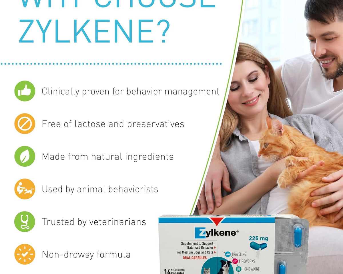 Zylkene Calming Support for Medium Dogs - 14 Capsules, 225 mg - Promotes Relaxation and Reduces Stress for Dogs 33-65 lbs