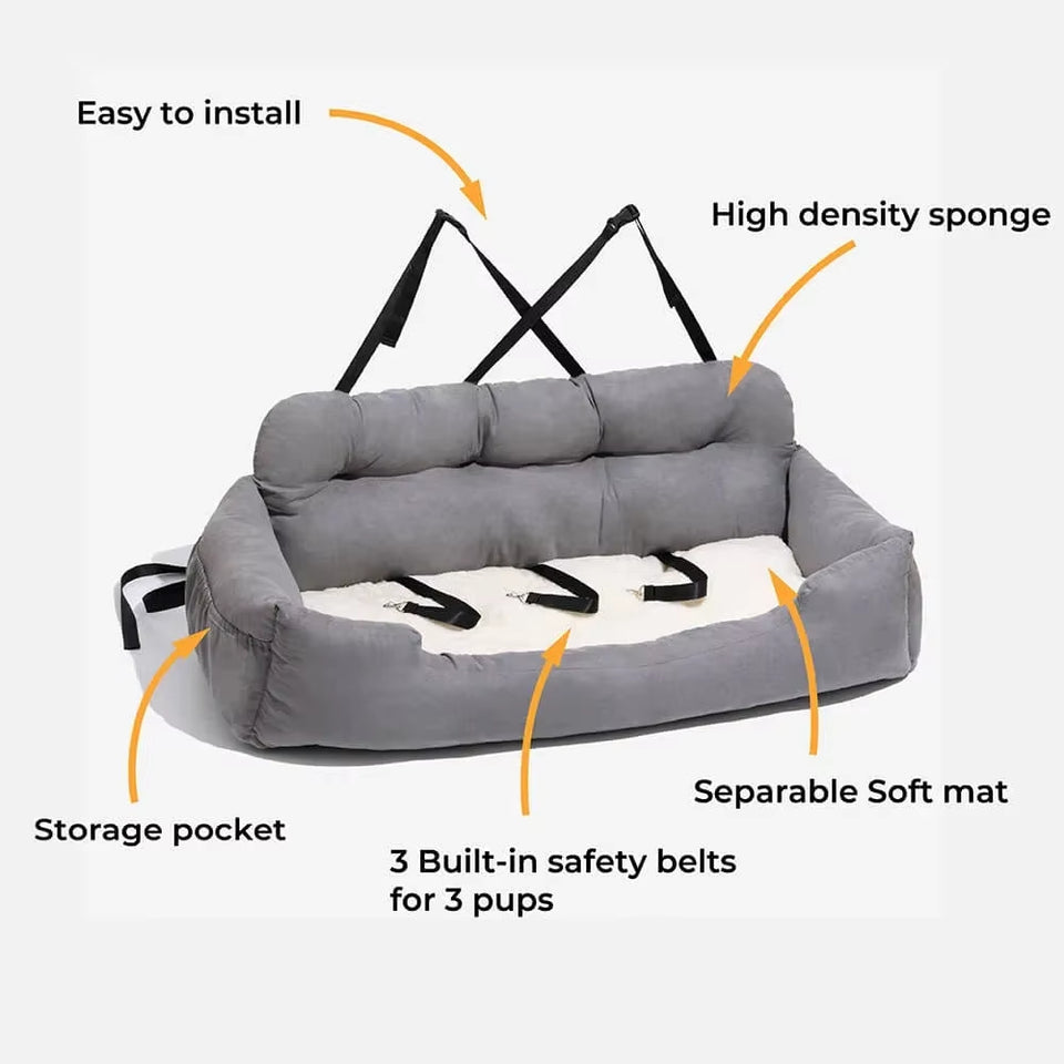 Ultimate Travel Bolster Car Seat Bed for Dogs & Cats - Safe & Comfortable Pet Carrier with Backseat Cover