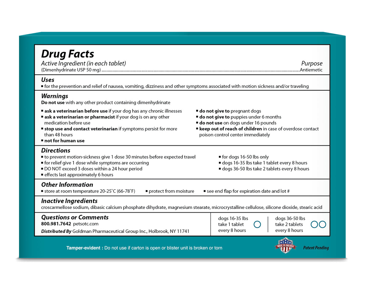 Effective Anti-Motion Sickness Relief for Medium Dogs - 20 Caplets for Disorientation and Dizziness