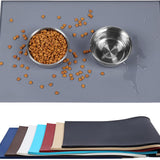 Large Waterproof Non-Slip Silicone Feeding Mat for Dogs and Cats with Raised Edge, Anti-Mess Placemat for Food and Water, Grey (24