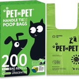 200-Count Eco-Friendly Unscented Dog Waste Bags with Tie Handles, Made from 38% Plant-Based Material, Extra-Thick and Durable