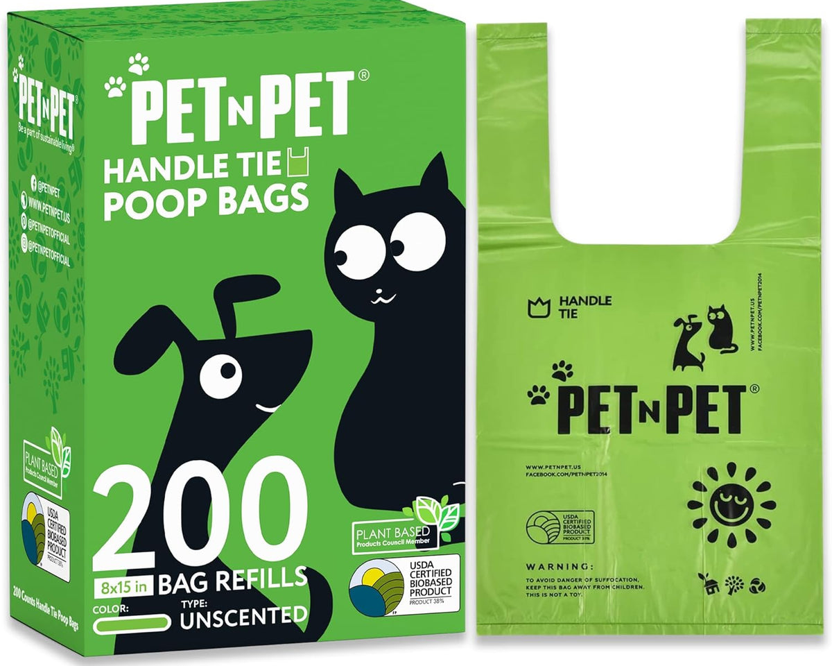 200-Count Eco-Friendly Unscented Dog Waste Bags with Tie Handles, Made from 38% Plant-Based Material, Extra-Thick and Durable