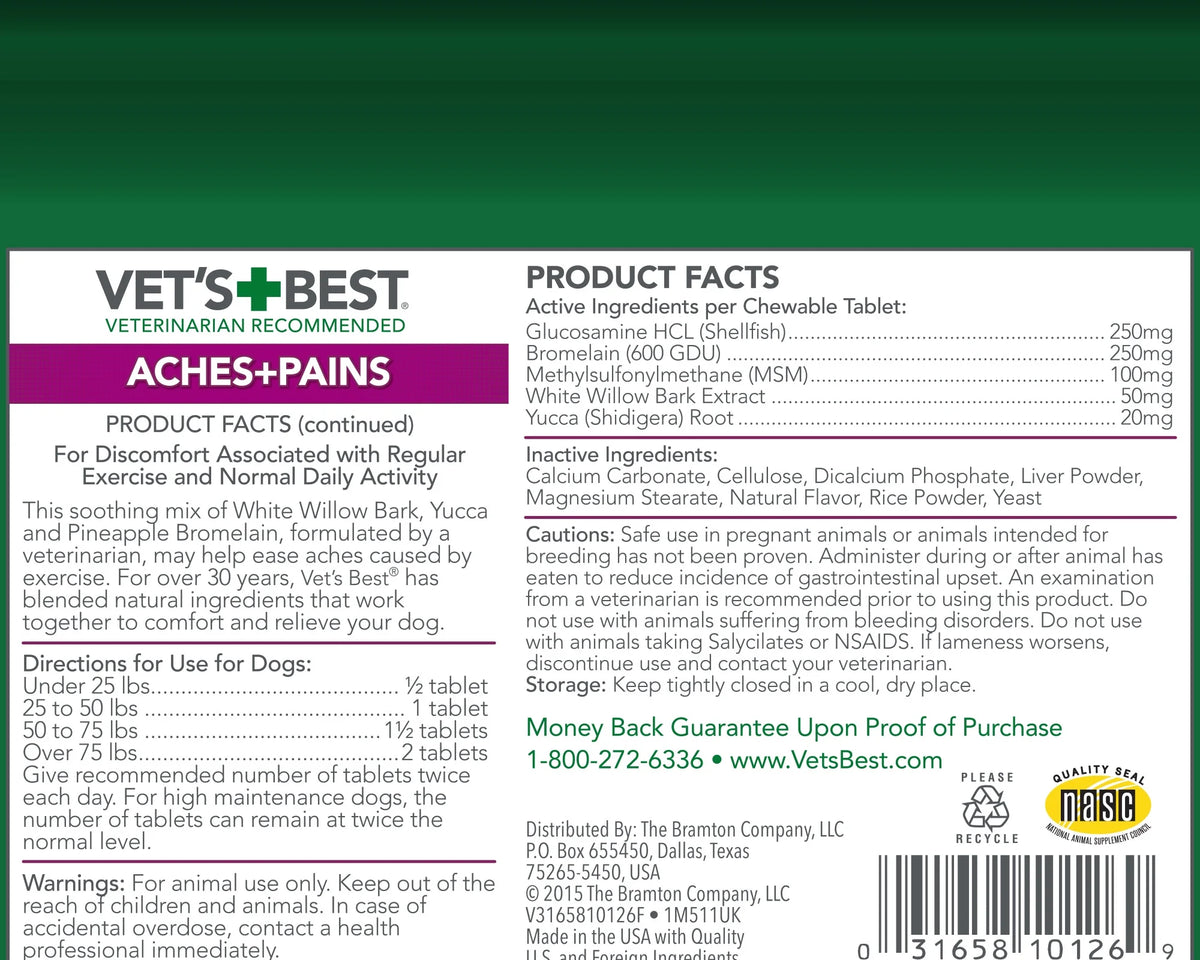 Vet's Best Hip & Joint Support Chewable Tablets for Dogs - 50 Count for Aches & Pains Relief