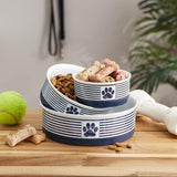 Paw & Patch Nautical Blue Small Ceramic Pet Bowl for Dogs and Cats - 4.25