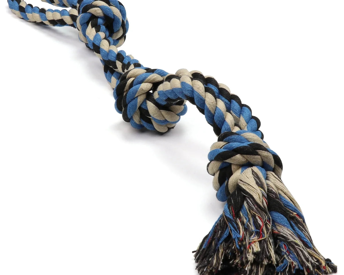 Durable Blue Twisted Rope Dog Toy with 3 Knots - Perfect for Interactive Play!