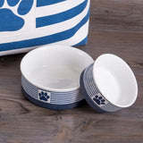Paw & Patch Nautical Blue Small Ceramic Pet Bowl for Dogs and Cats - 4.25