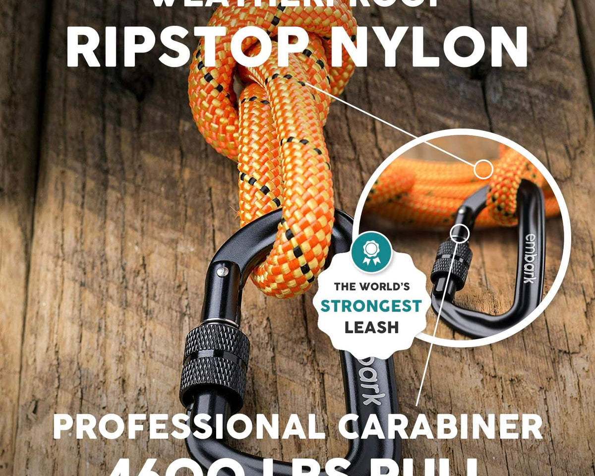 Embark Adventure Pro Leash - 6Ft Heavy-Duty Nylon Dog Leash with Climbing Rope & Carabiner for All Breeds