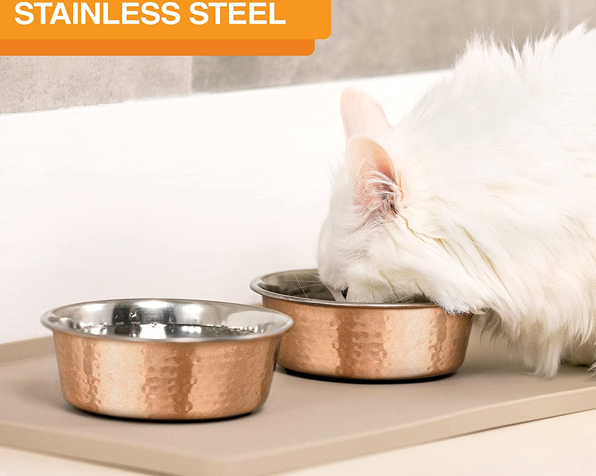 Hammered Decorative Designer Bowls - Premium Luxury Pet Dishes for Dogs and Cats (Small, Copper)