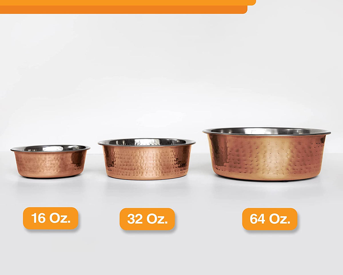 Hammered Decorative Designer Bowls - Premium Luxury Pet Dishes for Dogs and Cats (Small, Copper)