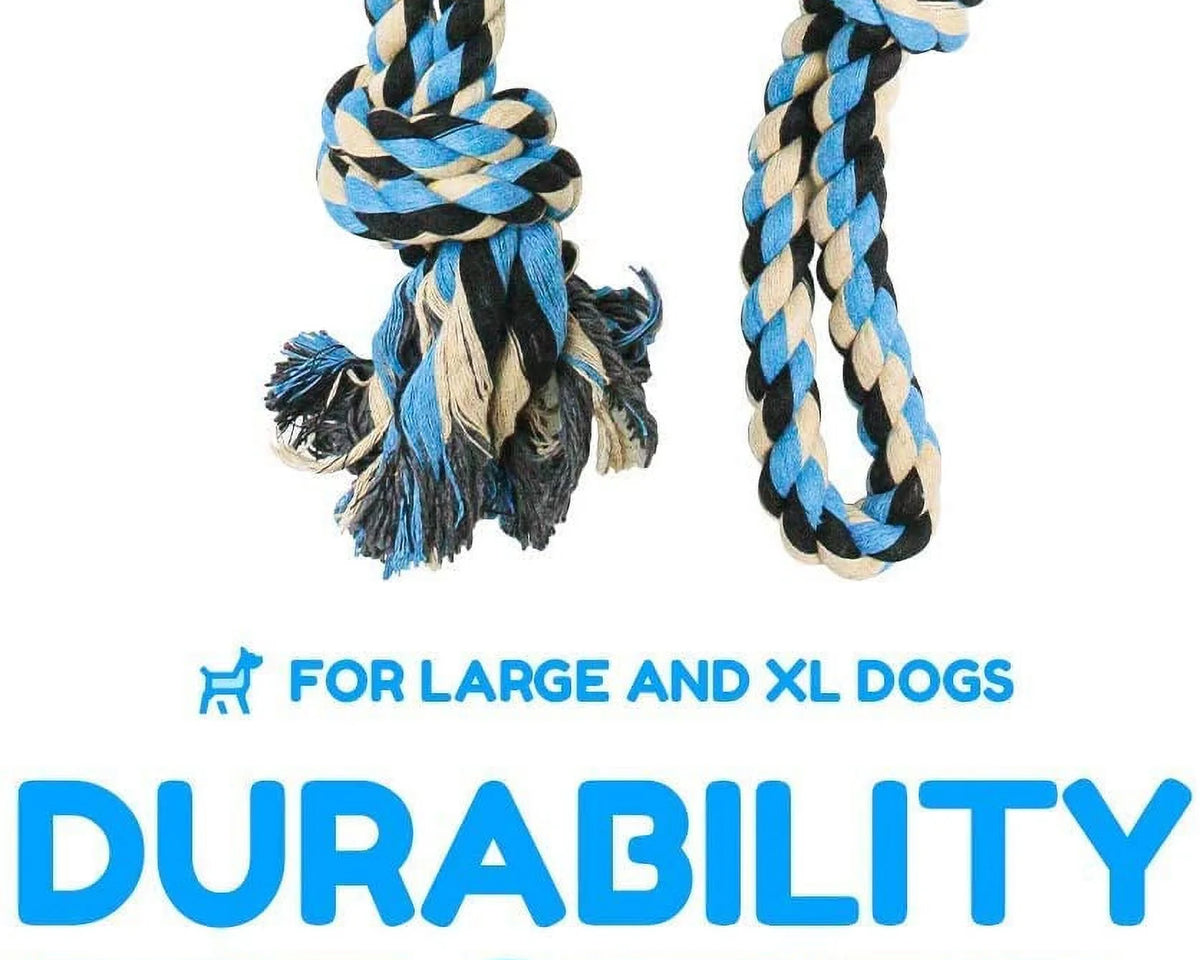 Durable Blue Twisted Rope Dog Toy with 3 Knots - Perfect for Interactive Play!