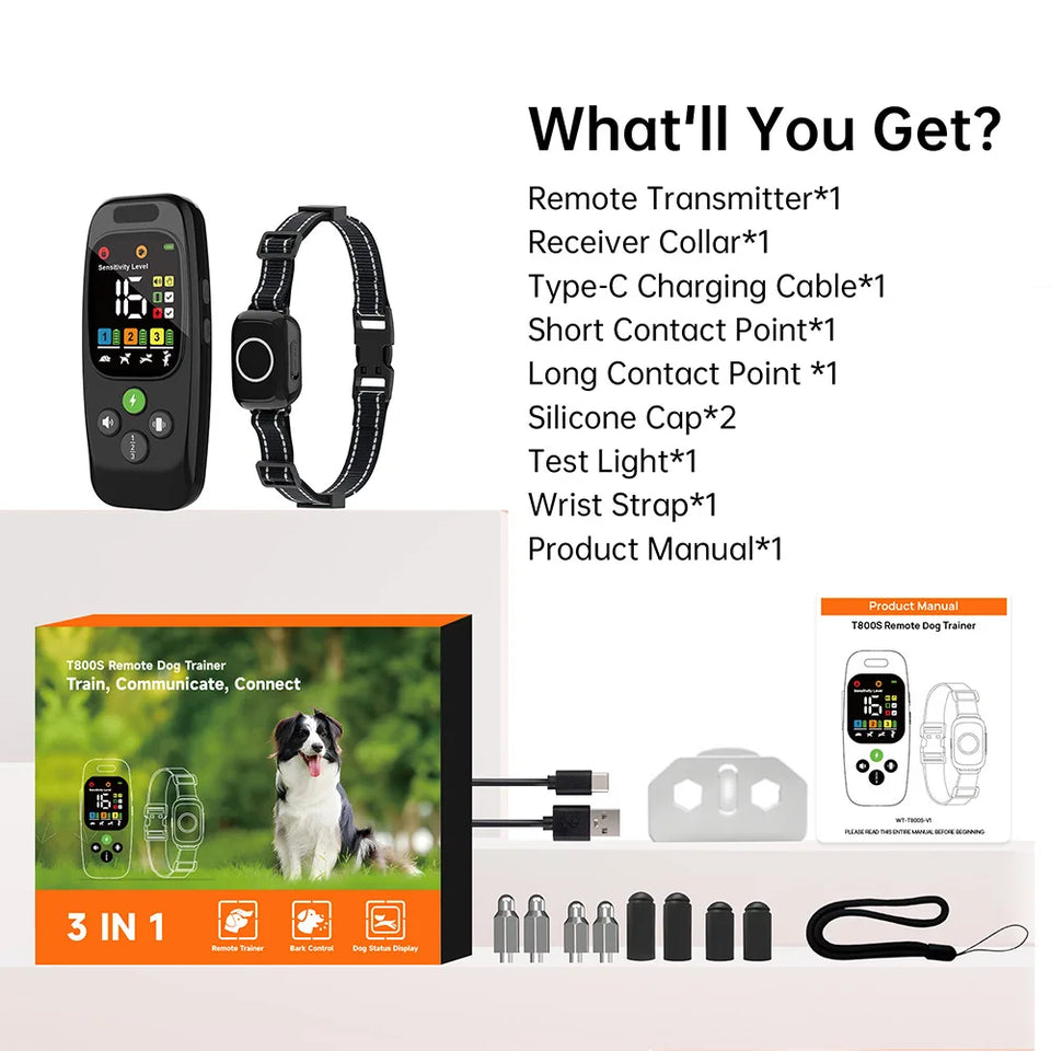 Ultimate 1000m Multifunctional Dog Training Anti-Barking Collar with Biphasic Communication Display