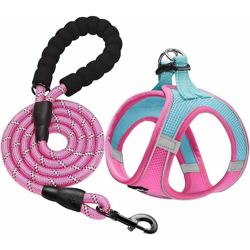 Adjustable No-Pull Dog Harness and Leash Set with Reflective Design and Padded Vest for Extra-Small to Medium Dogs