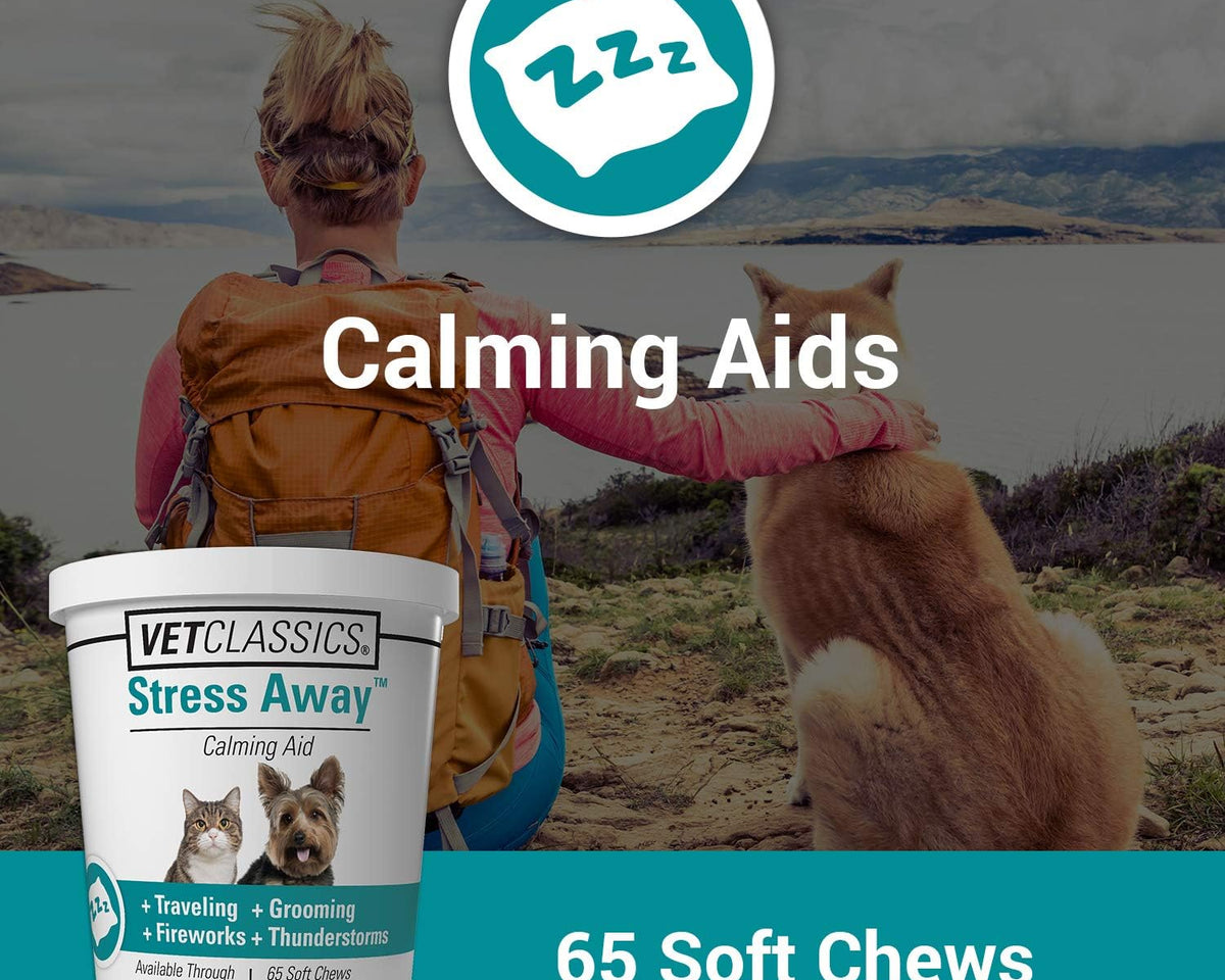 Relax & Unwind: Stress Away Calming Chews for Dogs and Cats - 65 Soft Chews with Melatonin & Ginger
