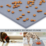 Large Waterproof Non-Slip Silicone Feeding Mat for Dogs and Cats with Raised Edge, Anti-Mess Placemat for Food and Water, Grey (24