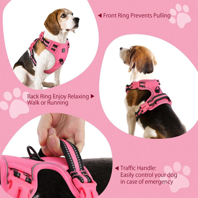 No Pull Dog Harness & Leash Set (2 Counts/Set), Escape Proof Reflective Adjustable Pet Vest Tools, Soft Padded Pet Collars Harness with Handle for Small to Large Dogs, Dog Accessories Tools, Harness Straps Studs