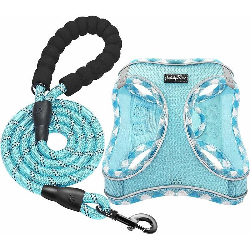 Adjustable No-Pull Dog Harness and Leash Set with Reflective Design and Padded Vest for Extra-Small to Medium Dogs