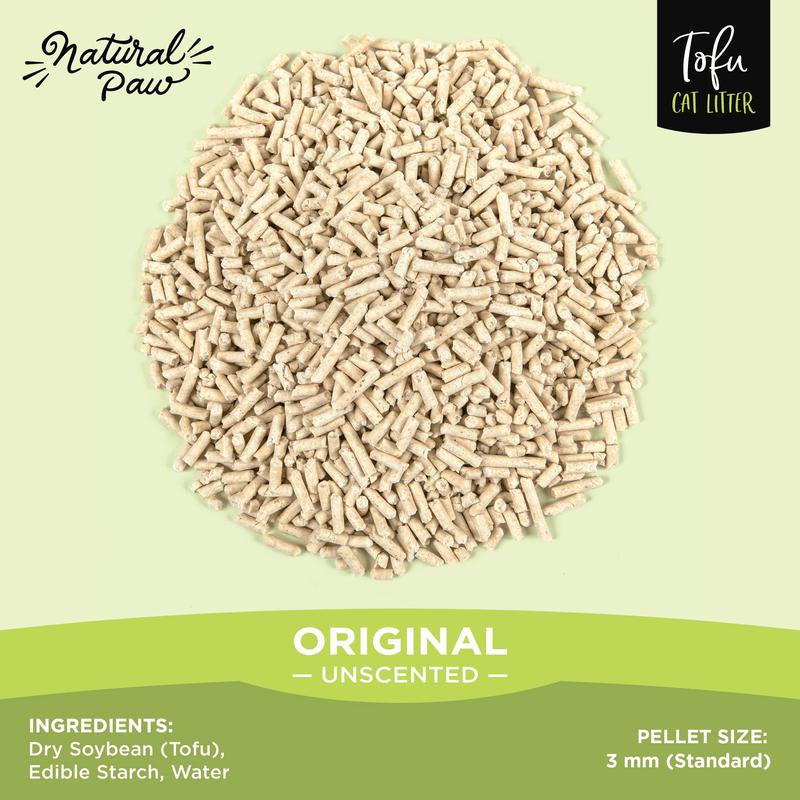 Natural Paw Tofu Cat Litter Pellets - Flushable, Lightweight, Dust-Free, Clumping, Odor Absorbent Refill Bag (Unscented, 4.5 lbs)