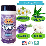 Bodhi Dog Pet Grooming Wipes - 60 Thick Cloths Infused with Lavender and Organic Aloe Vera, Paraben and SLS Free