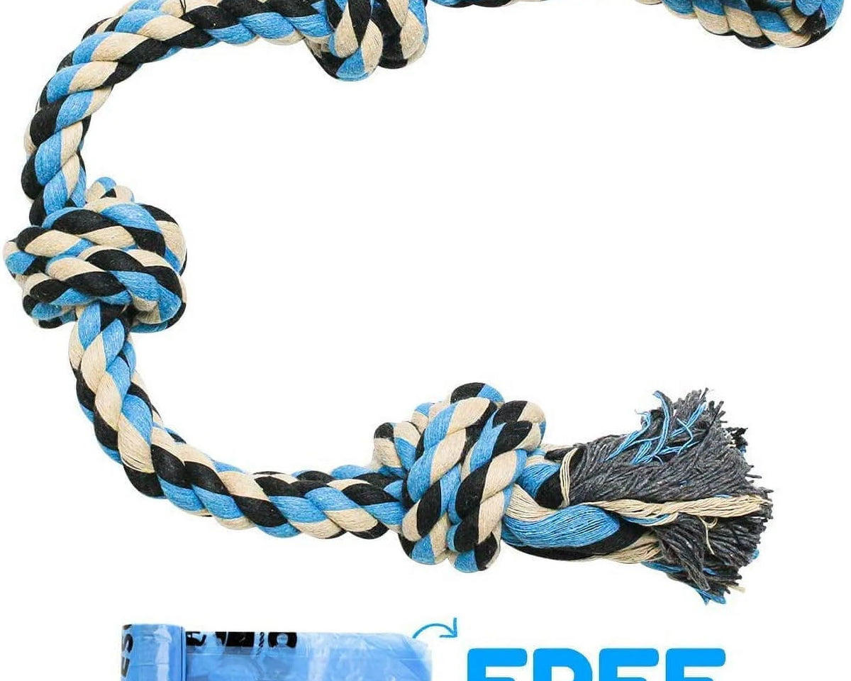 Durable Blue Twisted Rope Dog Toy with 3 Knots - Perfect for Interactive Play!