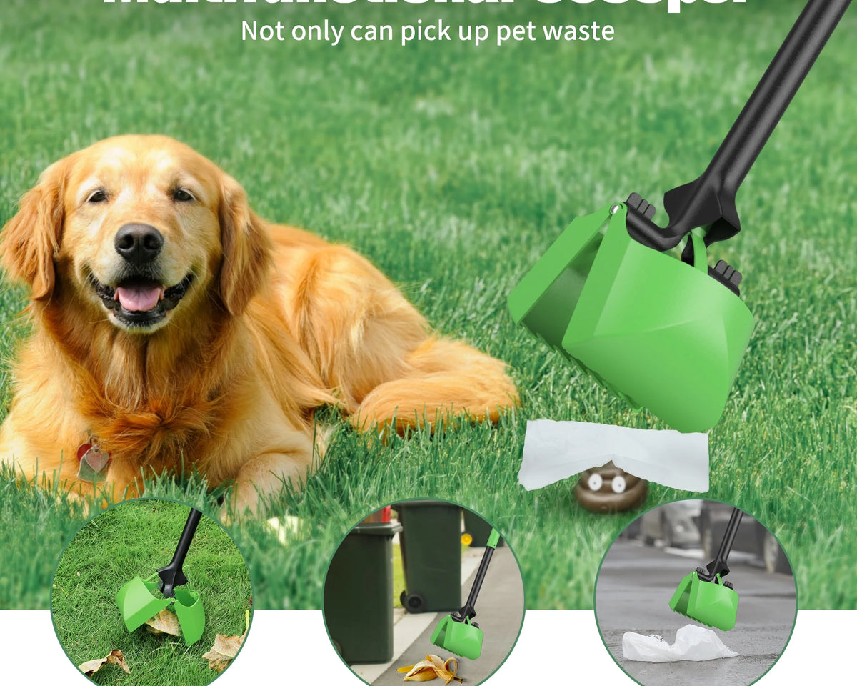 Ultimate Dog Pooper Scooper - Foldable 32" Long Handle with Bags & Attachment - Perfect for All Dog Sizes - Green