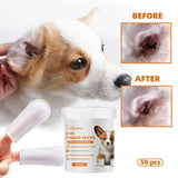 Pet Ear Cleaning Finger Wipes - 50 Count Set for Dog and Cat Ear Care and Grooming Supplies