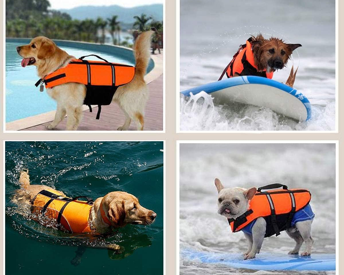 Premium Adjustable Dog Life Jacket - Reflective Safety Vest for All Sizes (Orange, Size L)