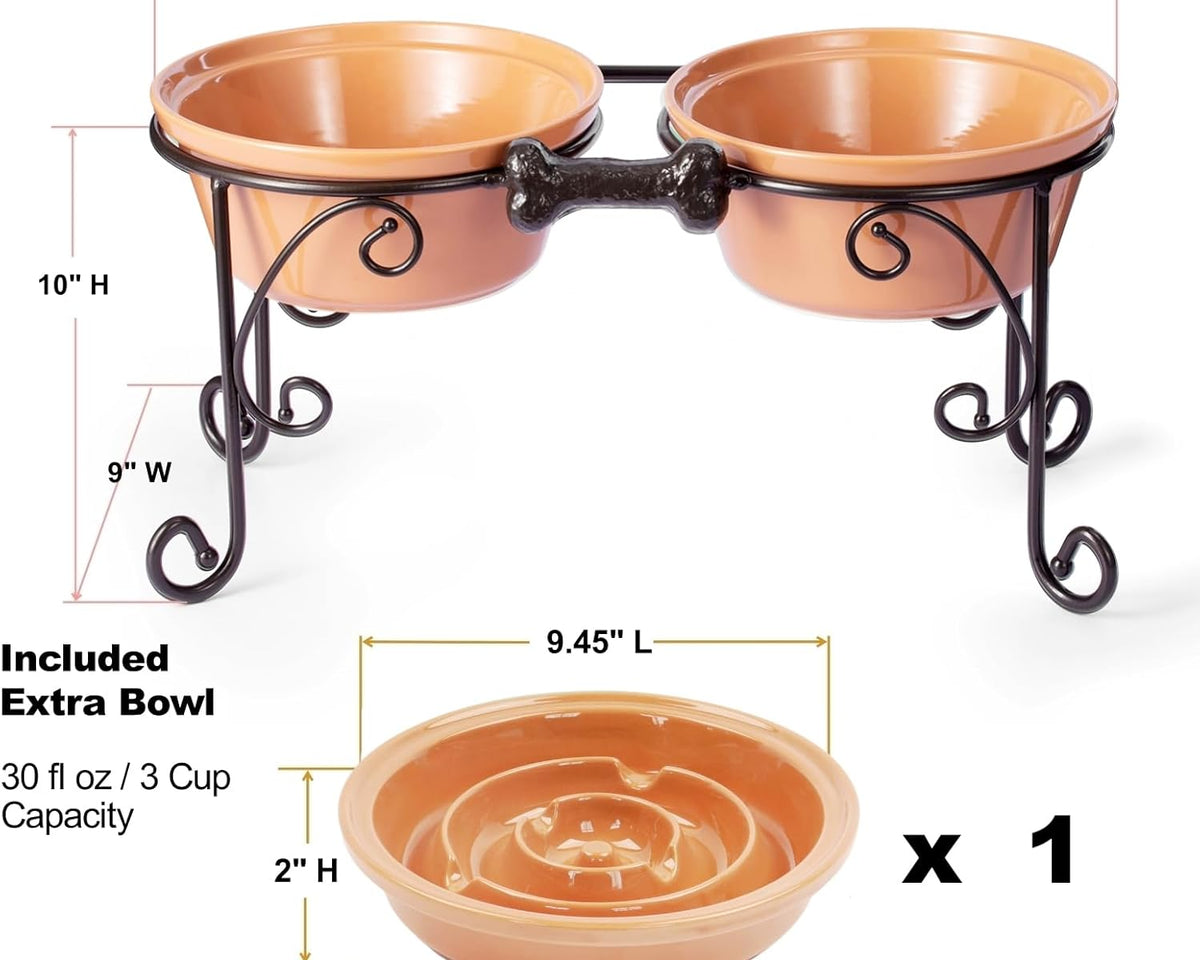 Elevated Dog Bowl Stand with Large Ceramic Bowls - Premium Pet Feeding Station for Medium to Large Breeds (Almond)