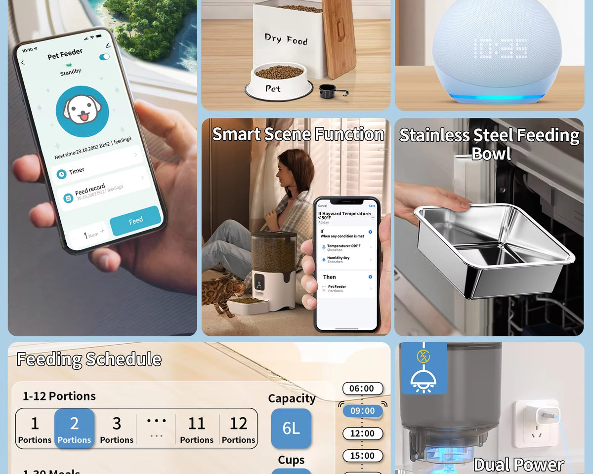Smart Automatic Cat Feeder with Wi-Fi Connectivity and App Control for Remote Feeding, Easily Detachable for Cleaning
