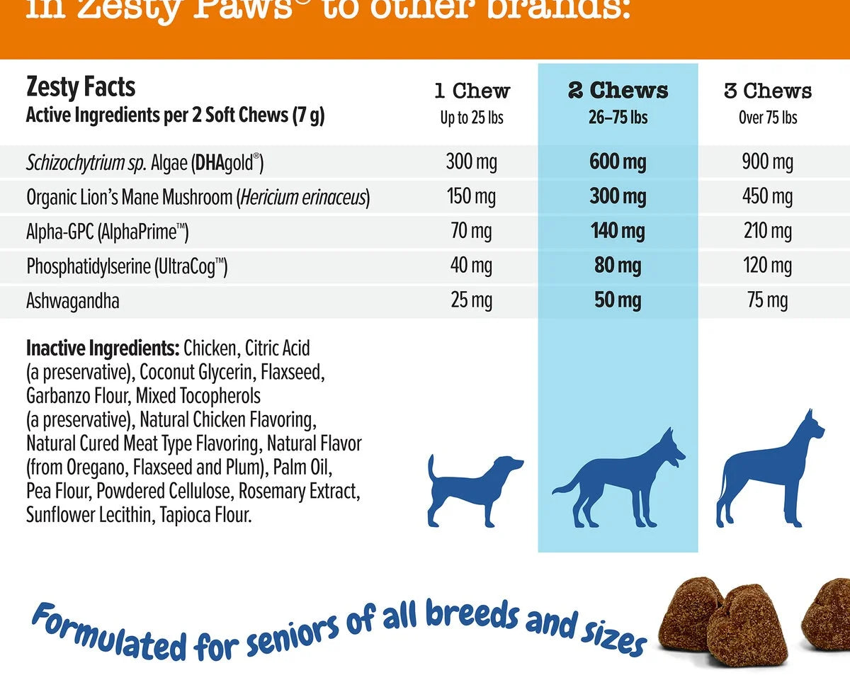 Senior Advanced Cognition Bites for Dogs - Chicken Flavor, 90 Count - Boost Brain Health & Memory Recall