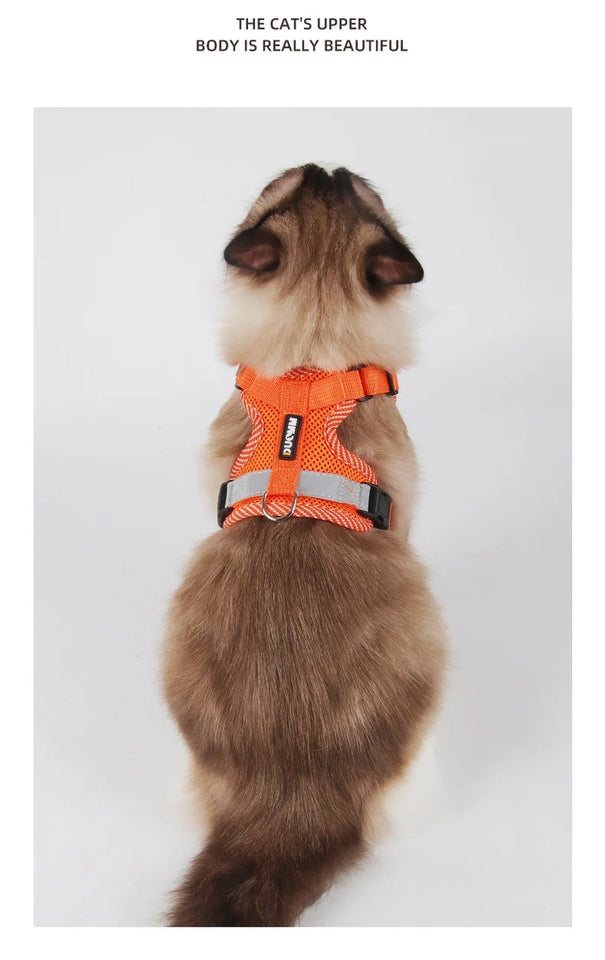 Adjustable Escape-Proof Reflective Cat Harness with Leash - Perfect for Safe Outdoor Walks with Small to Medium Cats and Kittens
