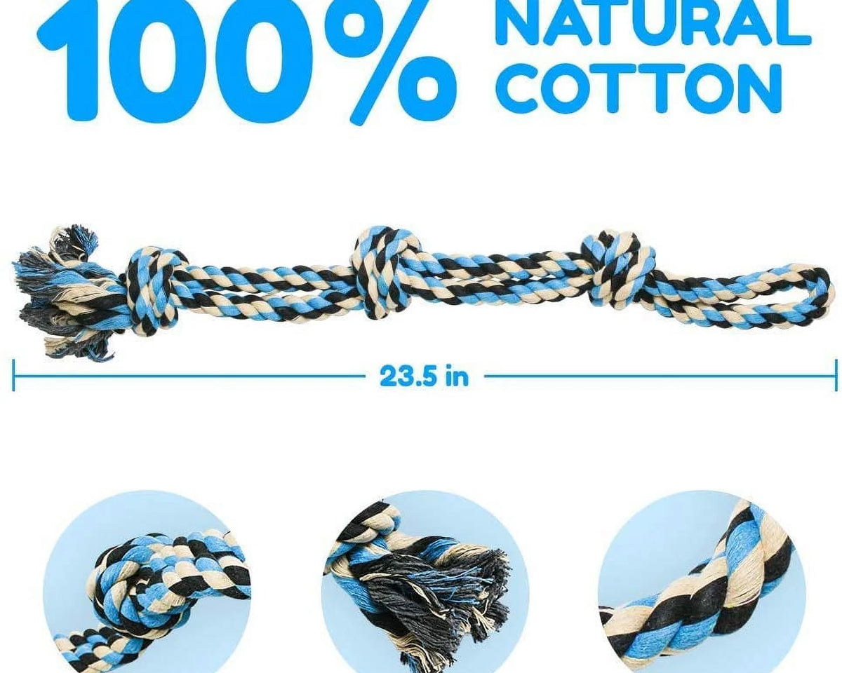 Durable Blue Twisted Rope Dog Toy with 3 Knots - Perfect for Interactive Play!