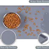 Large Waterproof Non-Slip Silicone Feeding Mat for Dogs and Cats with Raised Edge, Anti-Mess Placemat for Food and Water, Grey (24