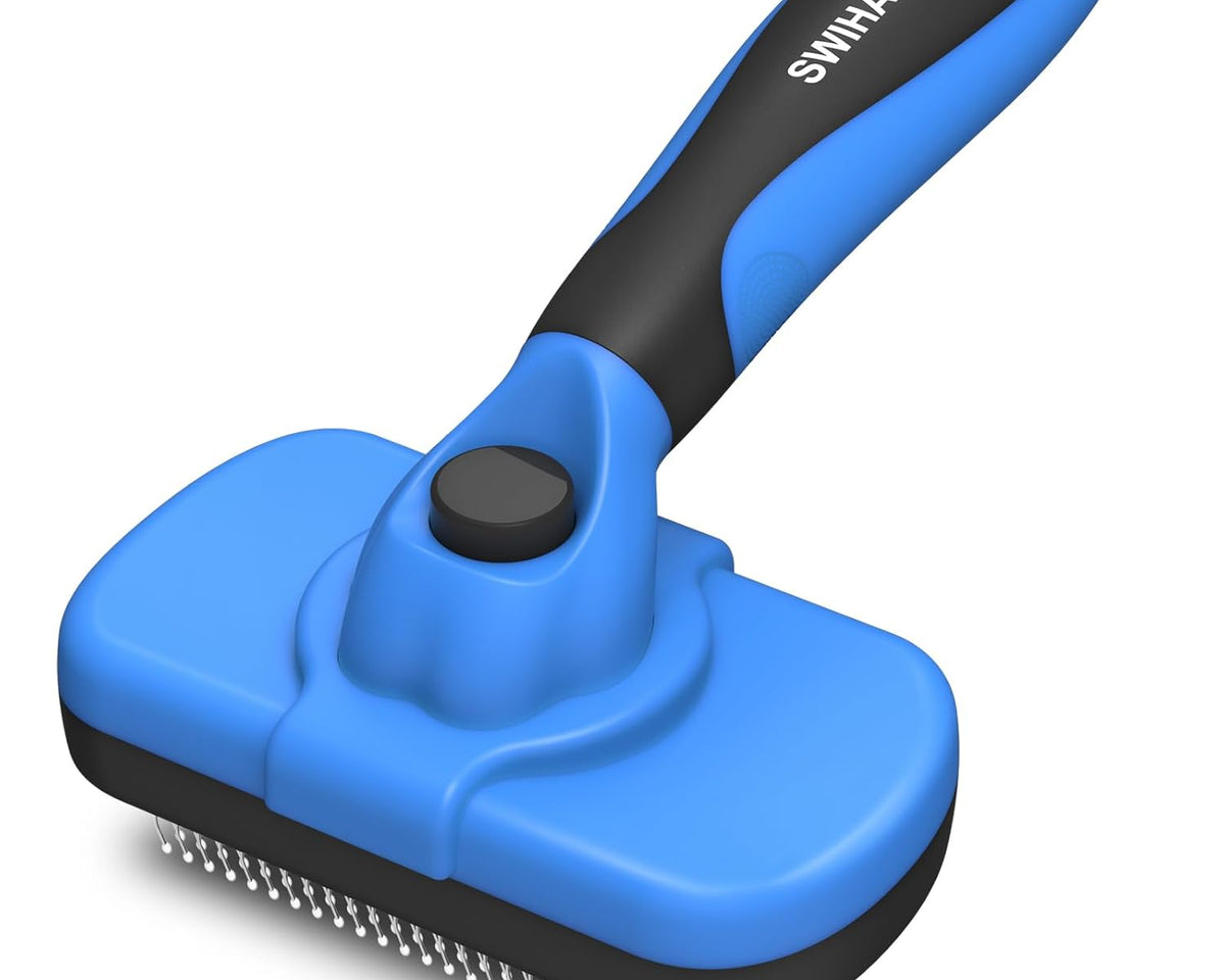 Self Cleaning Slicker Brush - Skin Friendly Deshedding Grooming Tool for Dogs & Cats, Suitable for Shedding & Haired Pets, with Pet Supplies Accessories, Blue