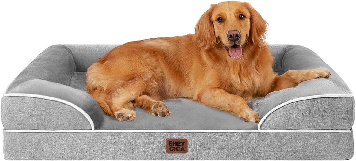 Orthopedic Dog Beds for Extra Large Dogs 44X32Inch, Waterproof Memory Foam XL Pet Bed with Sides, Non-Slip and Egg-Crate Foam Big Dog Couch Bed with Washable Removable Cover, Grey