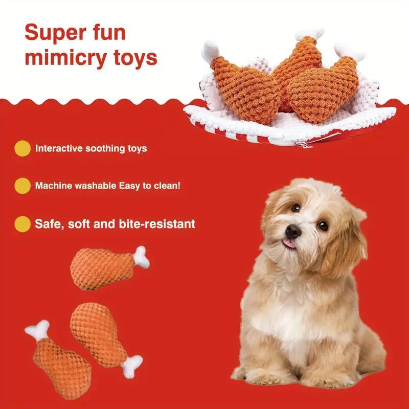 Interactive Fried Chicken Plush Toy for Dogs - Squeaky Treat Puzzle Game for Medium to Large Breeds, Perfect Valentine's Day Gift!