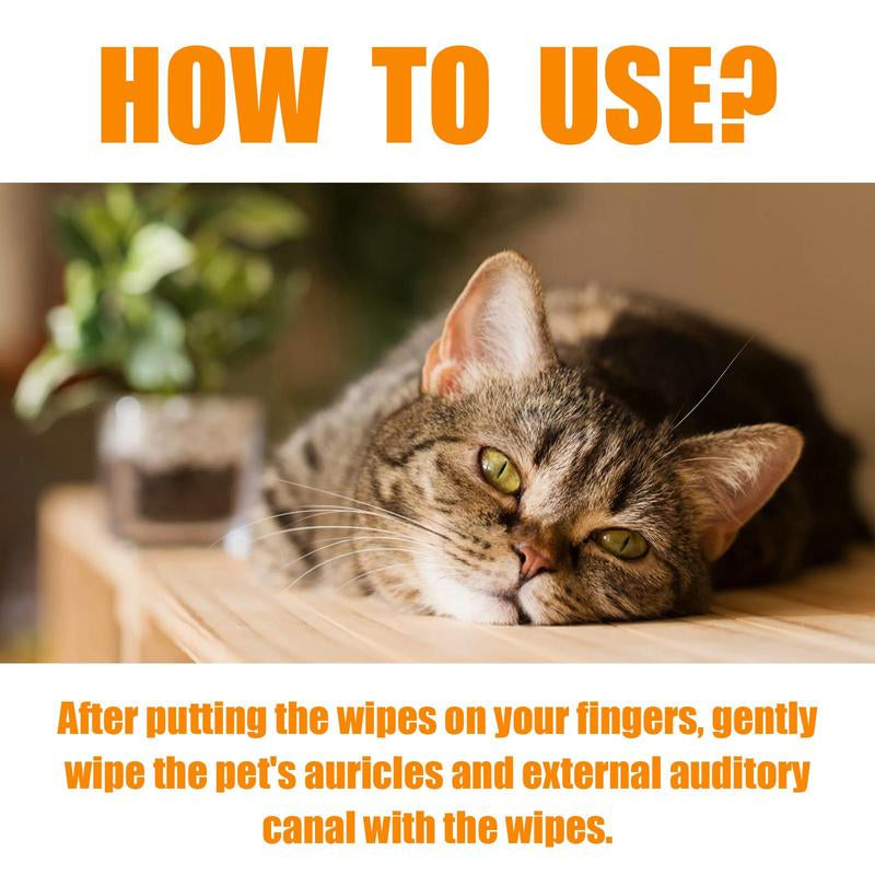 Pet Ear Cleaning Finger Wipes - 50 Count Set for Dog and Cat Ear Care and Grooming Supplies