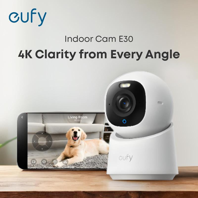 Eufy Indoor Cam E30 - 4K UHD Security Camera with 360° Pan-Tilt, Color Night Vision, AI Detection, and HomeKit Compatibility
