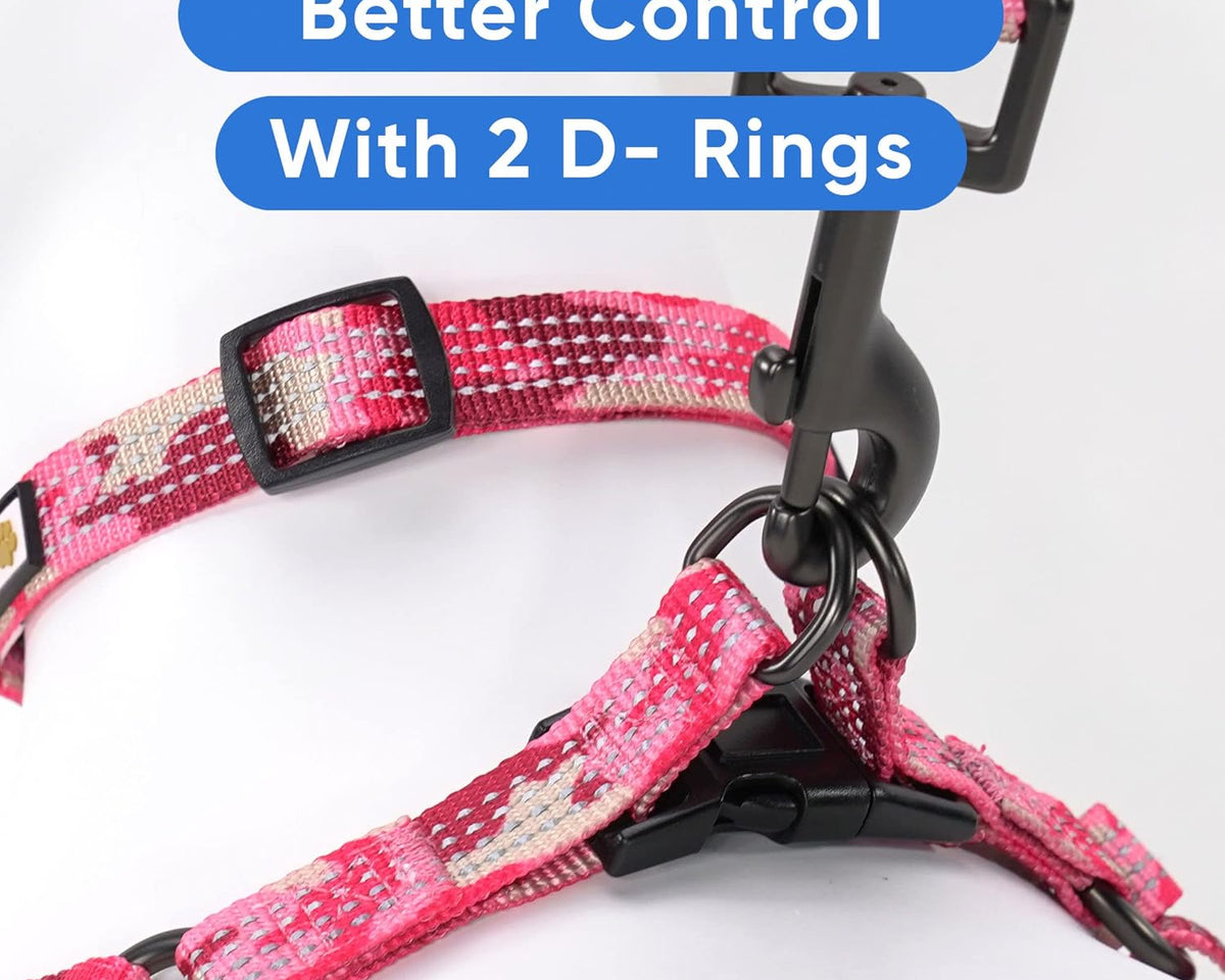 Adjustable Pink Camouflage Dog Harness - Step-In Reflective Vest for Large Dogs, Puppies & Seniors
