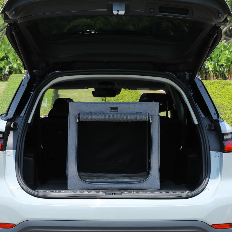 Petsfit Large Dog Crate - Adjustable Soft Kennel with Chew-Proof Mesh Windows & Thick Mat for Indoor & Outdoor Travel - Stylish Grey Design