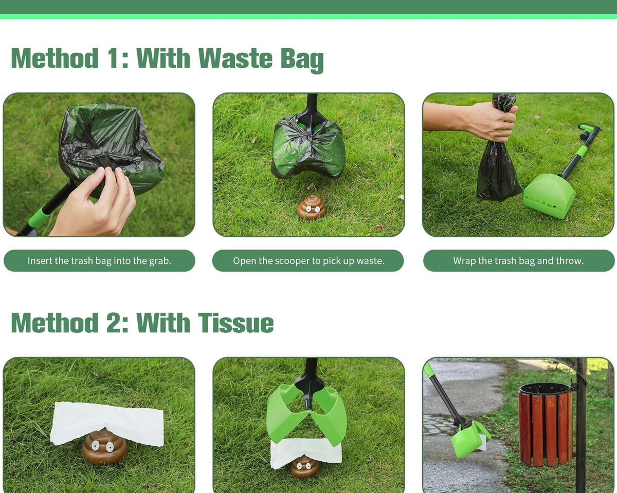 Ultimate Dog Pooper Scooper - Foldable 32" Long Handle with Bags & Attachment - Perfect for All Dog Sizes - Green