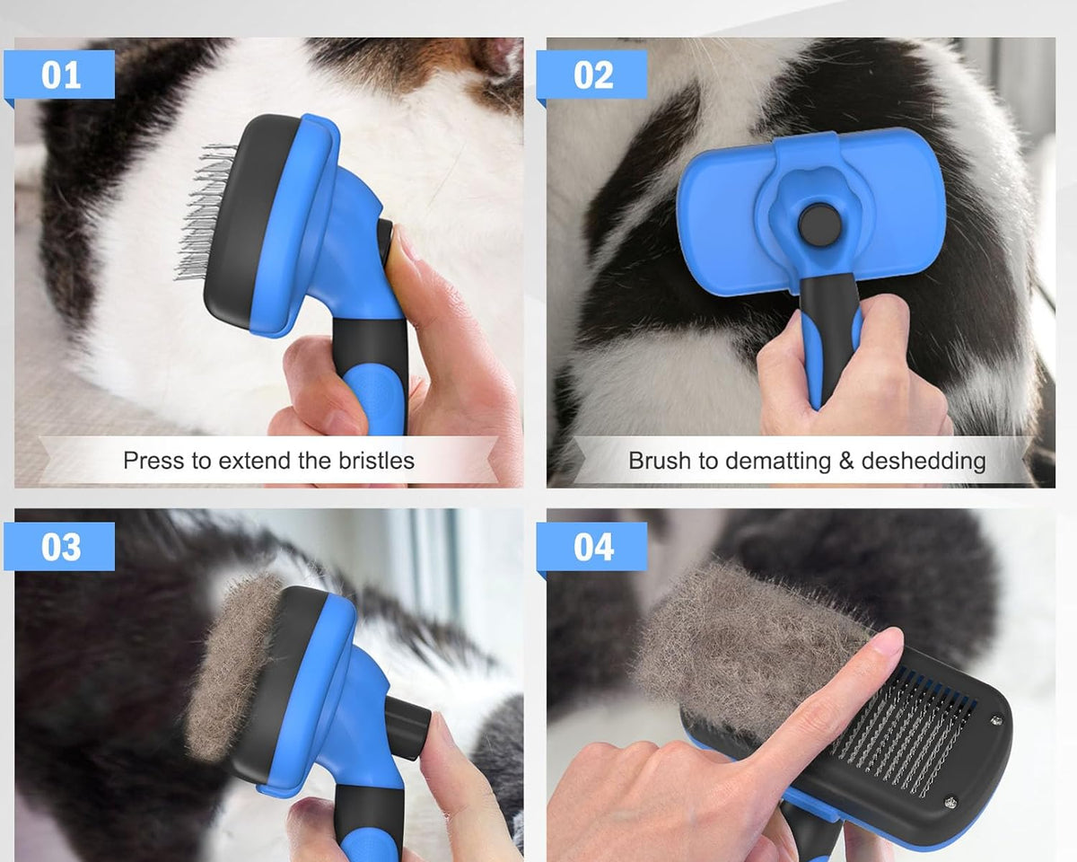 Self Cleaning Slicker Brush - Skin Friendly Deshedding Grooming Tool for Dogs & Cats, Suitable for Shedding & Haired Pets, with Pet Supplies Accessories, Blue