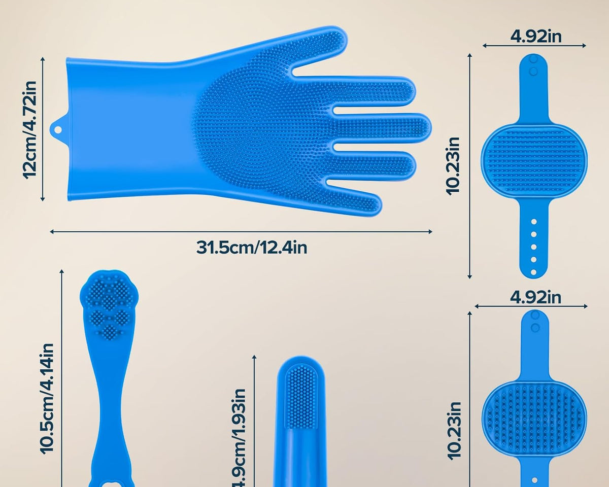 6PCS Pet Grooming Kit for Dogs,Cats and Horses | Dog Washing Gloves | Dog Bath Brush | Dog Bath Gloves | Dog Shampoo Brush | Pet Grooming Gloves | Dog Bath Supplies (Navy Blue)