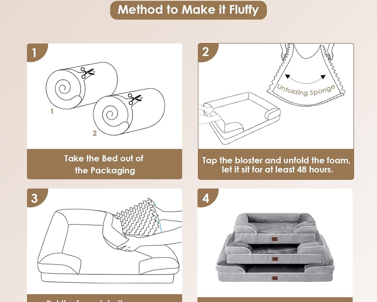 Orthopedic Dog Beds for Extra Large Dogs 44X32Inch, Waterproof Memory Foam XL Pet Bed with Sides, Non-Slip and Egg-Crate Foam Big Dog Couch Bed with Washable Removable Cover, Grey