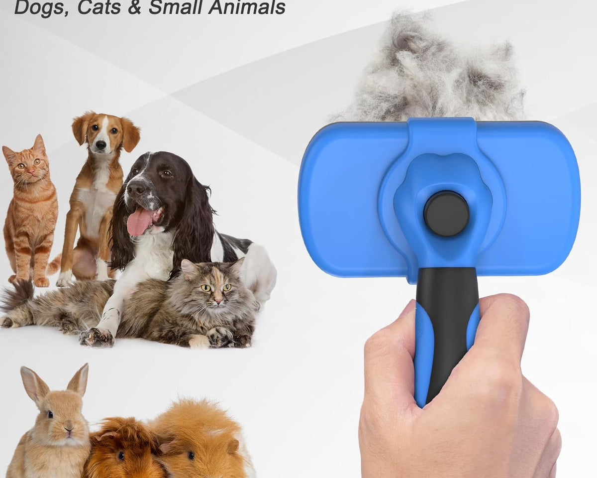 Self Cleaning Slicker Brush - Skin Friendly Deshedding Grooming Tool for Dogs & Cats, Suitable for Shedding & Haired Pets, with Pet Supplies Accessories, Blue